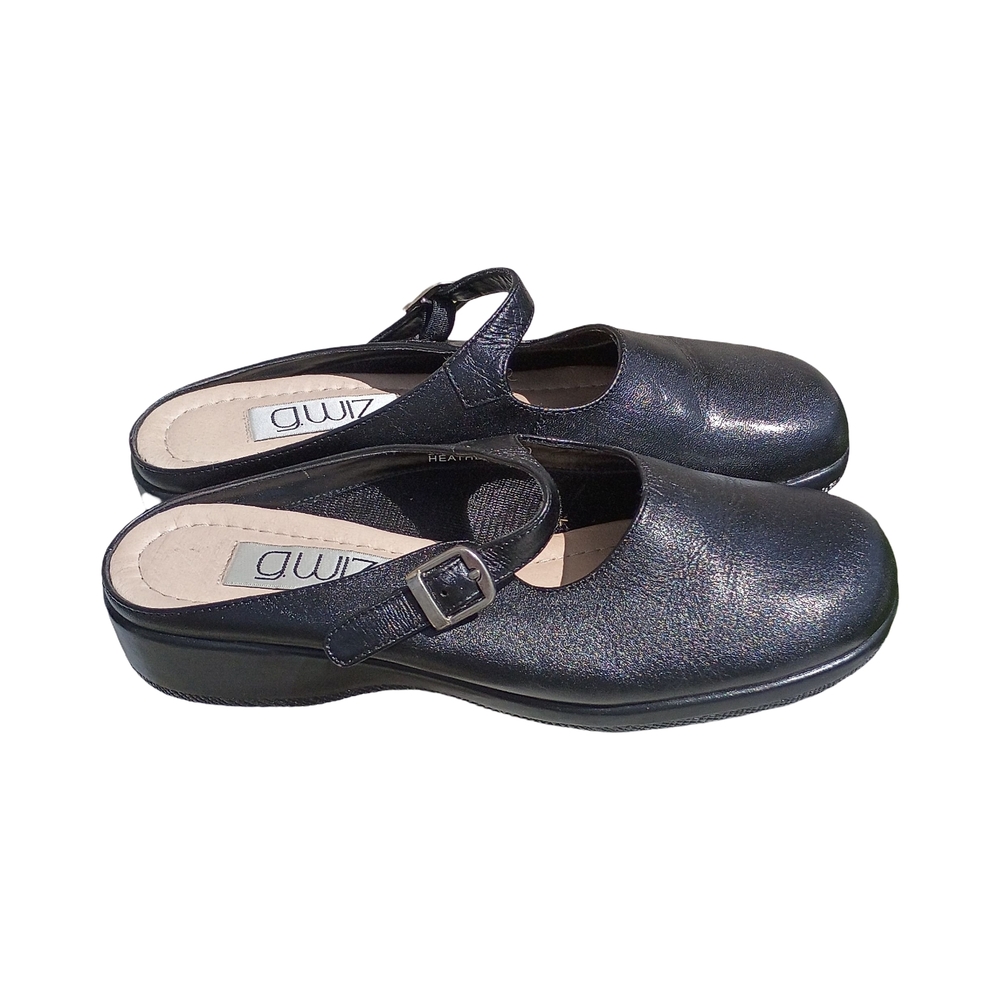 Black Leather Mary Jane Clog Mules